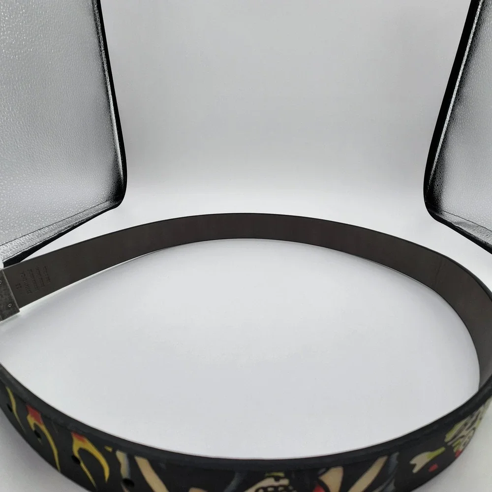 Ed Hardy Live to Ride Reversible Belt Mens Sz 36 Graphic‎ Print Metal Buckle NEW